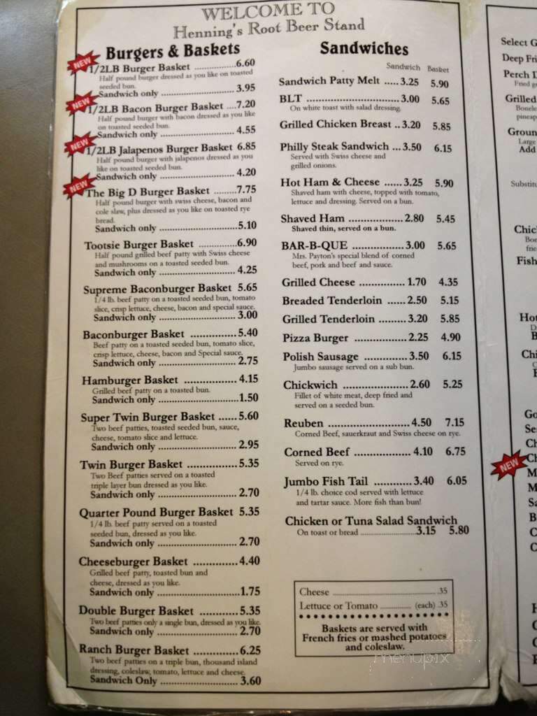 Henning's Root Beer Stand - Hoopeston, IL menu_pic