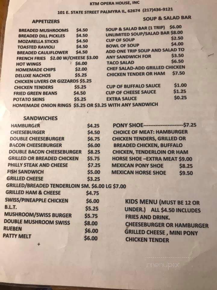 Palmyra Opera House - Palmyra, IL menu_pic