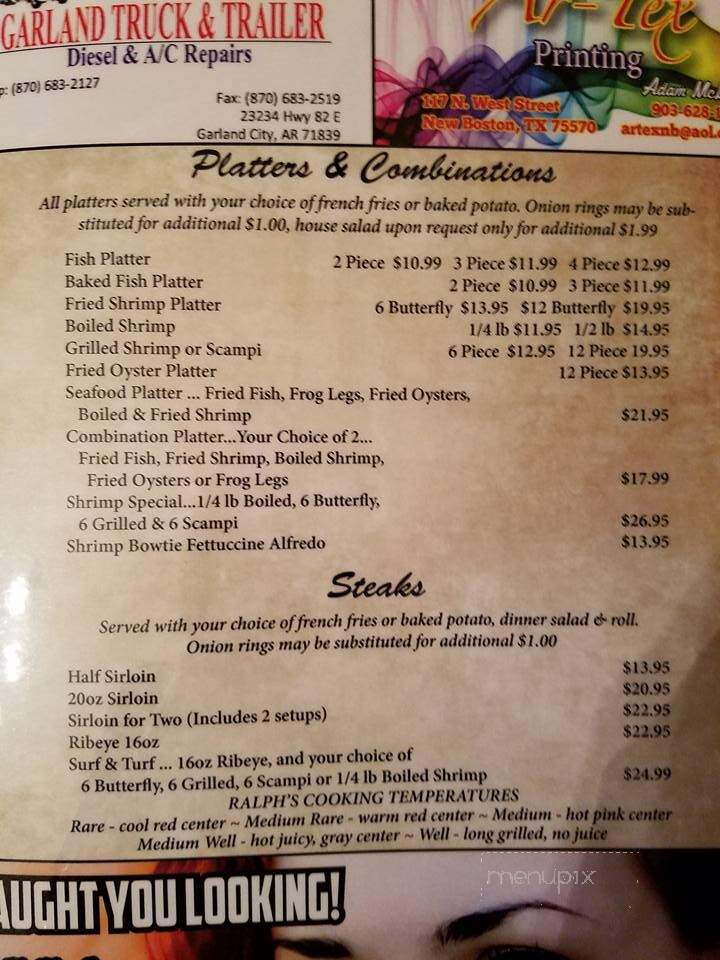 West Shore Restaurant - Garland City, AR menu_pic