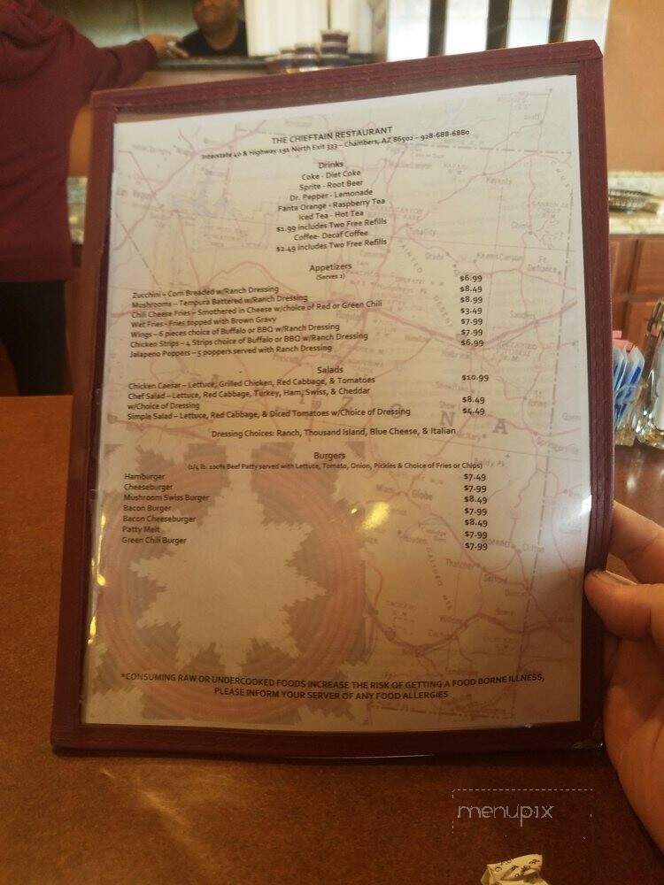Chieftain Restaurant - Chambers, AZ menu_pic