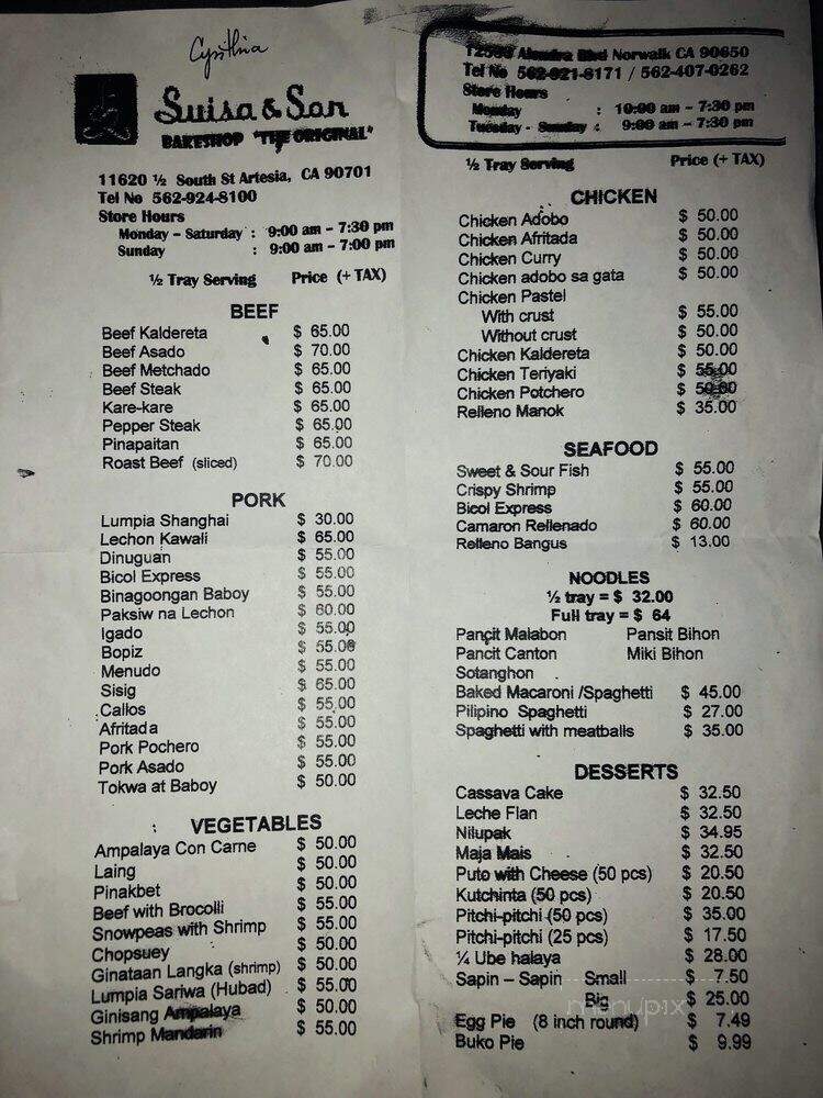 Luisa & Sons - Norwalk, CA menu_pic