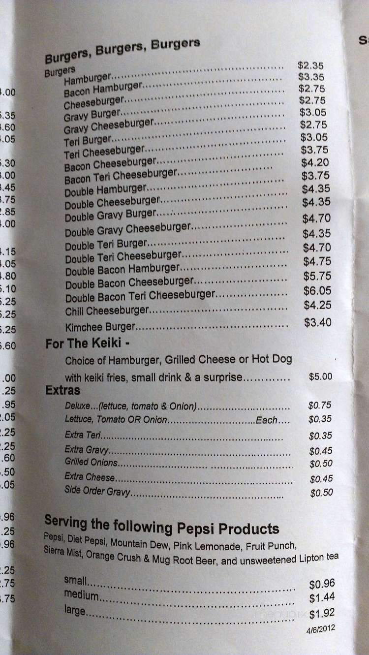 Verna's III Drive Inn - Hilo, HI menu_pic