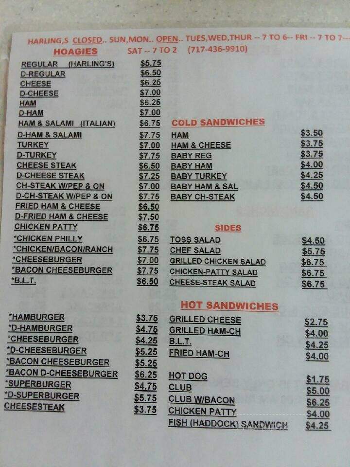 Harlings Hoagie Shop - Mifflin, PA menu_pic