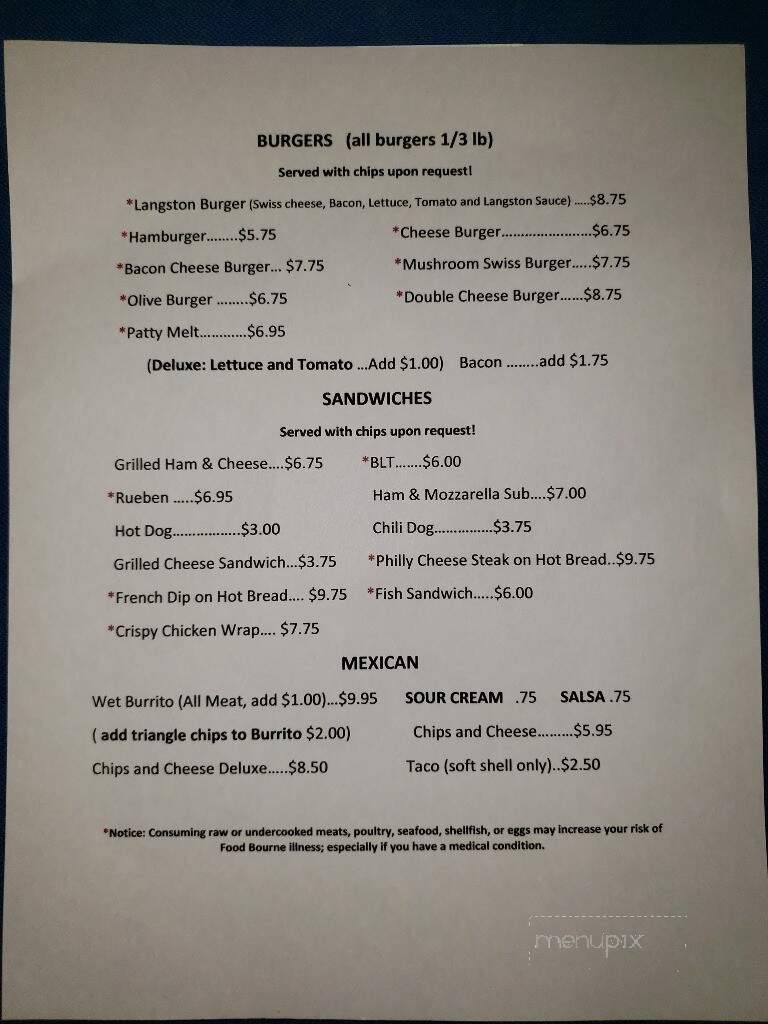 Langston Bar - Stanton, MI menu_pic