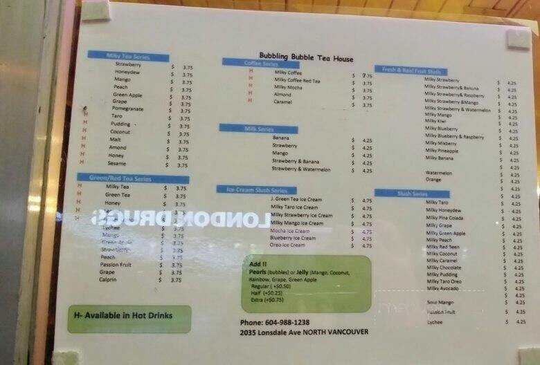 Bubbling Bubble Tea House - North Vancouver, BC menu_pic