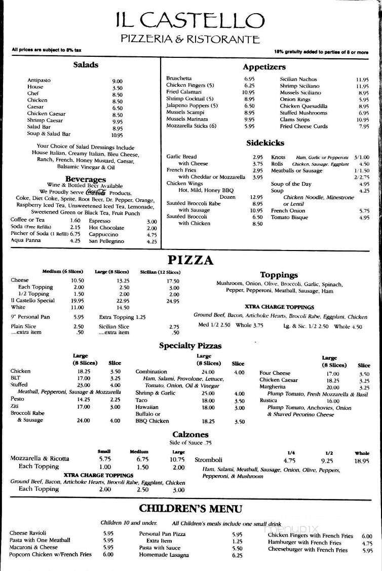 Il Castello - Barryville, NY menu_pic