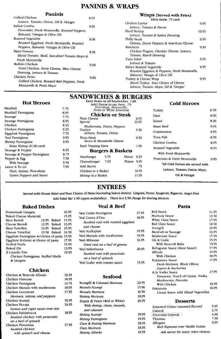 Il Castello - Barryville, NY menu_pic