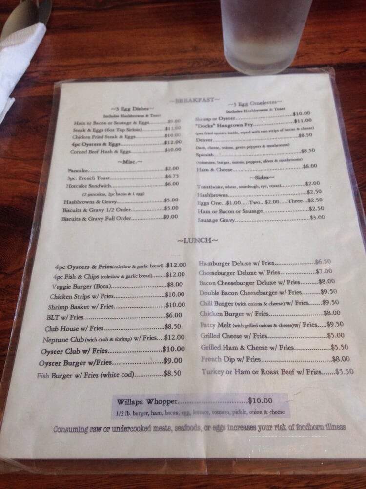 Dock Of The Bay - Bay Center, WA menu_pic