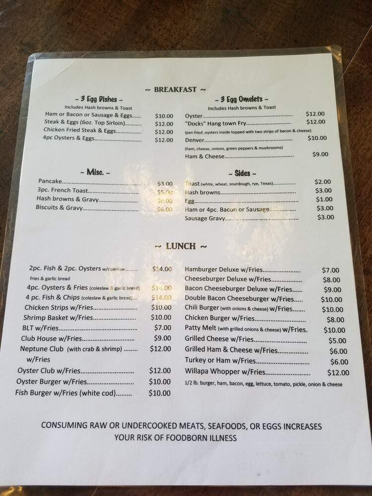 Dock Of The Bay - Bay Center, WA menu_pic