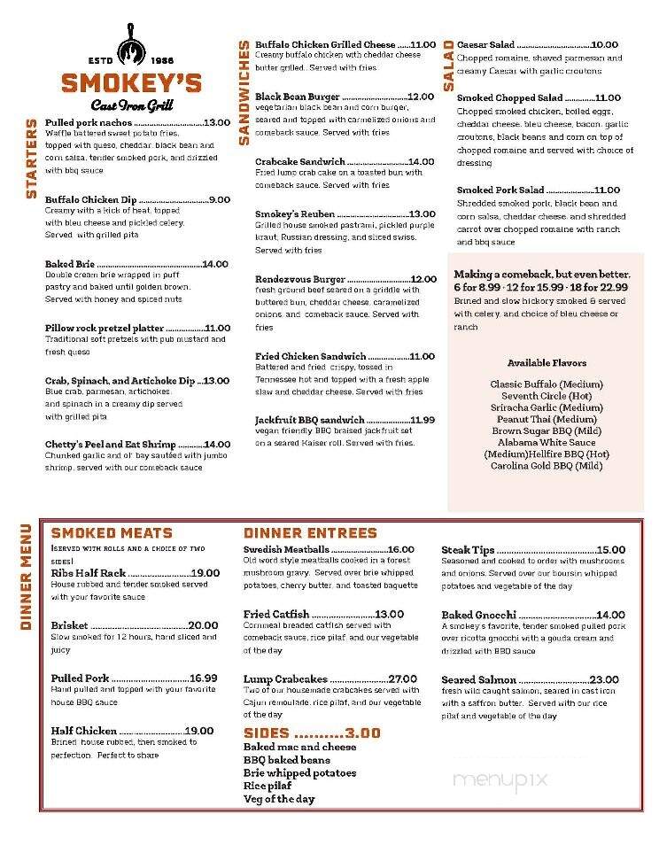 Smokey's On The Gorge - Lansing, WV menu_pic