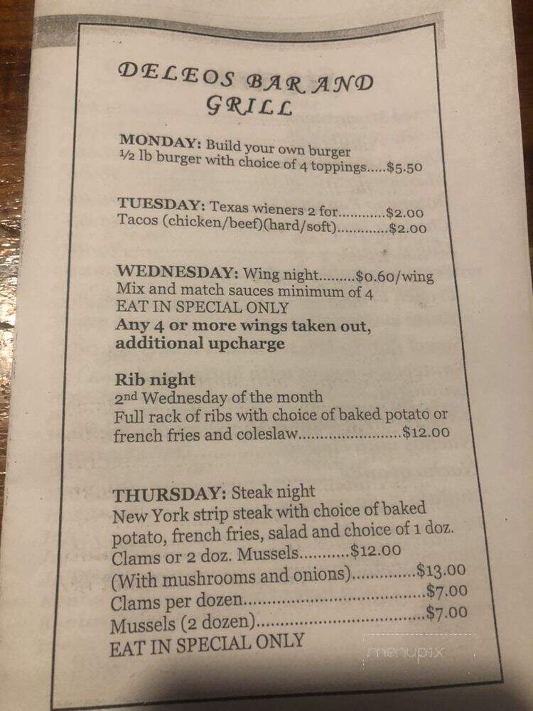 DeLeos Bar and Grill - Dalton, PA menu_pic