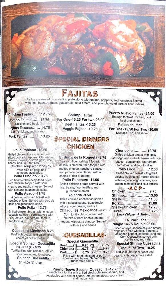Puerto Nuevo Mexican and Seafood Restaurant - Roan Mountain, TN menu_pic