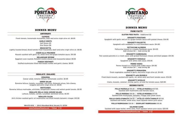 Positano Trattoria Pizzeria - DeLand, FL menu_pic