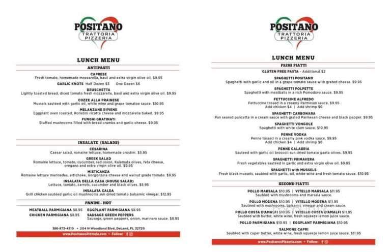 Positano Trattoria Pizzeria - DeLand, FL menu_pic