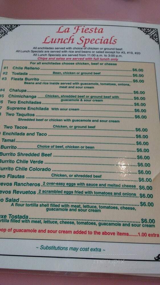 La Fiesta Mexican Restaurant - Bandon, OR menu_pic