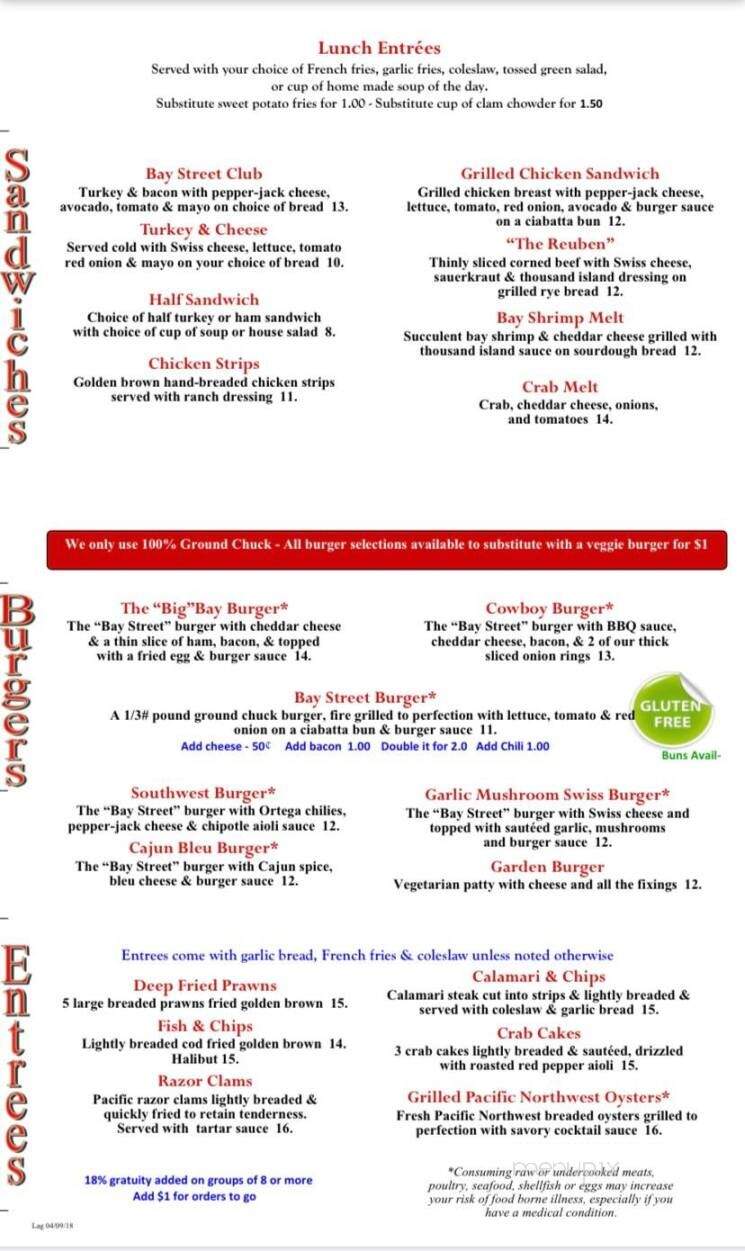 Bay Street Grille - Florence, OR menu_pic