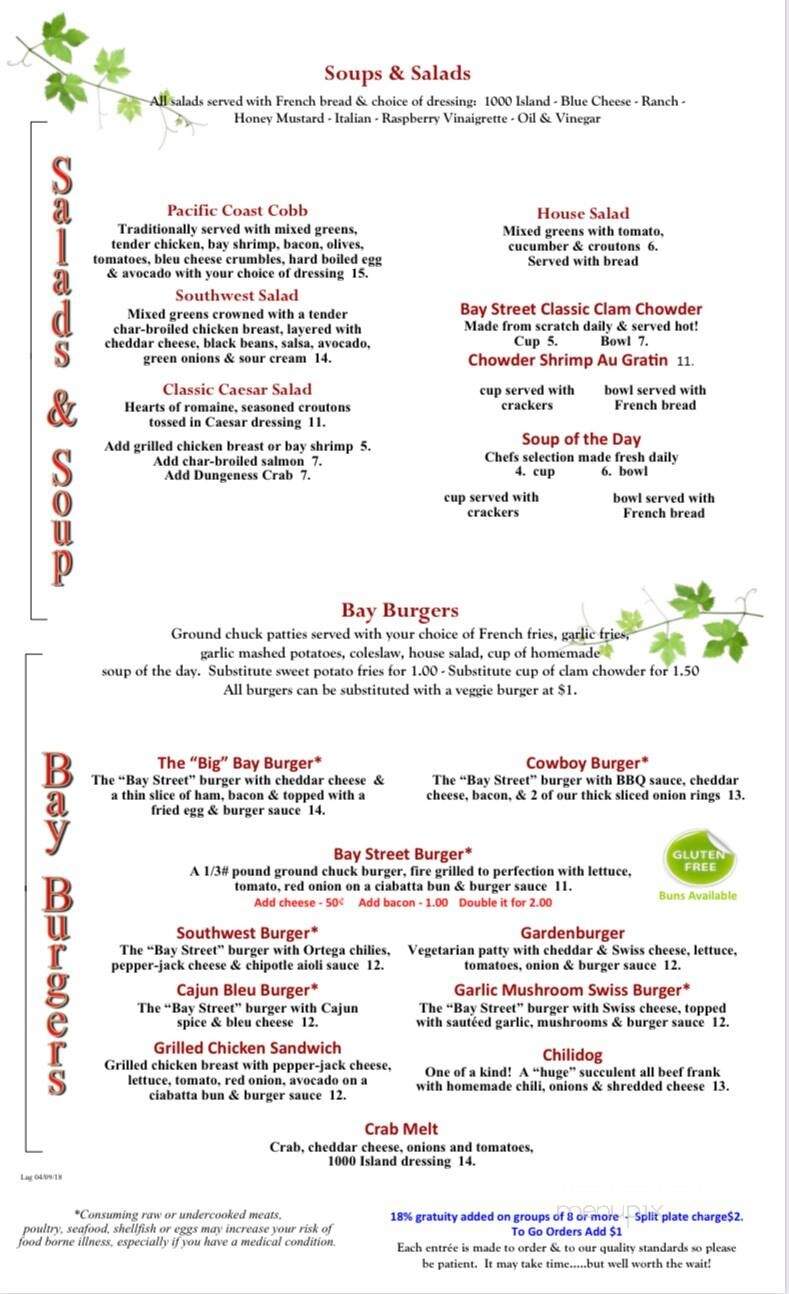 Bay Street Grille - Florence, OR menu_pic