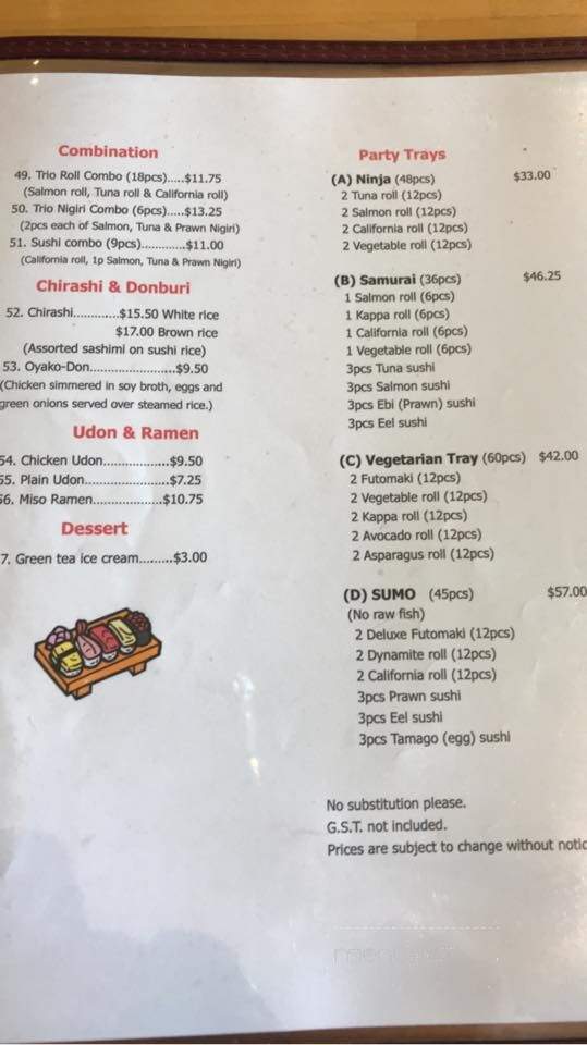 Village Sushi Bar - Richmond, BC menu_pic