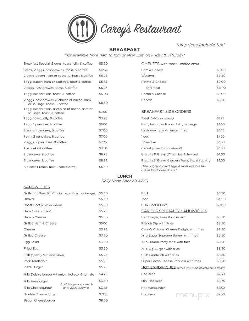 Carey's Restaurant - Cherokee, IA menu_pic