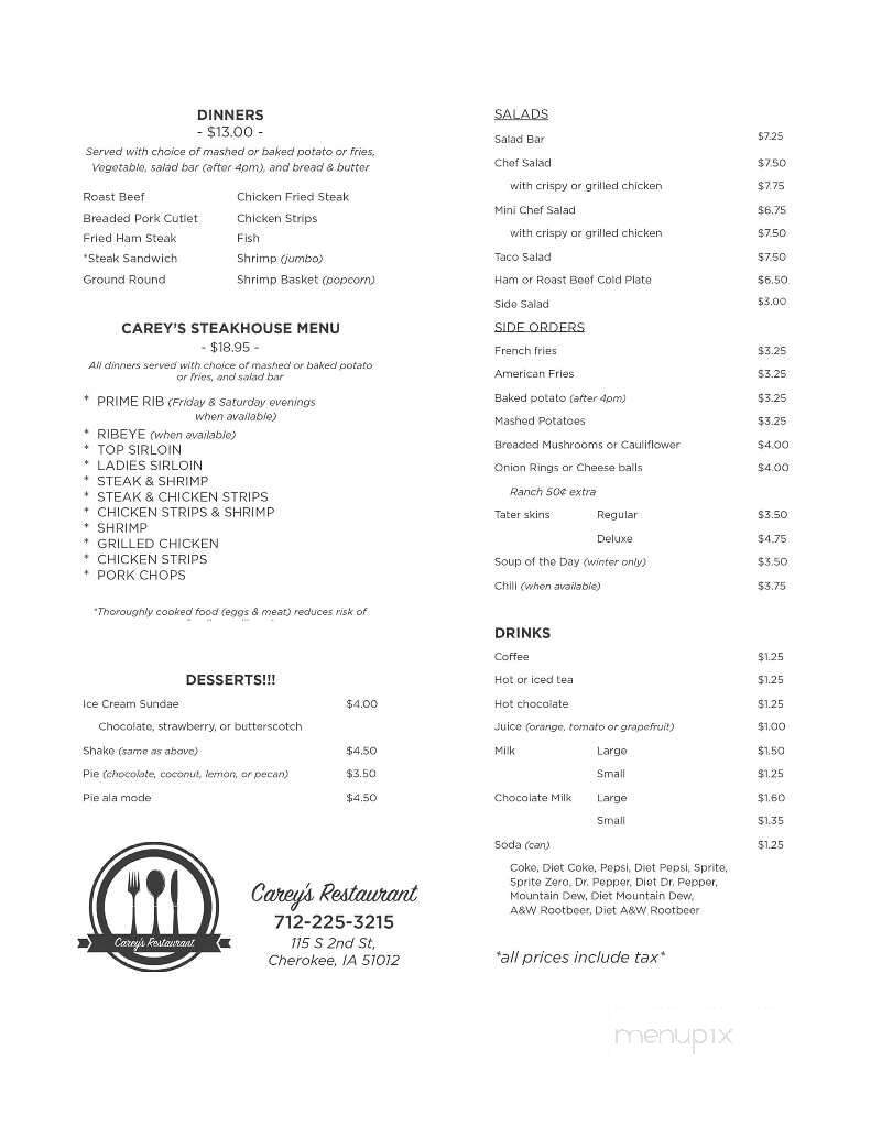 Carey's Restaurant - Cherokee, IA menu_pic