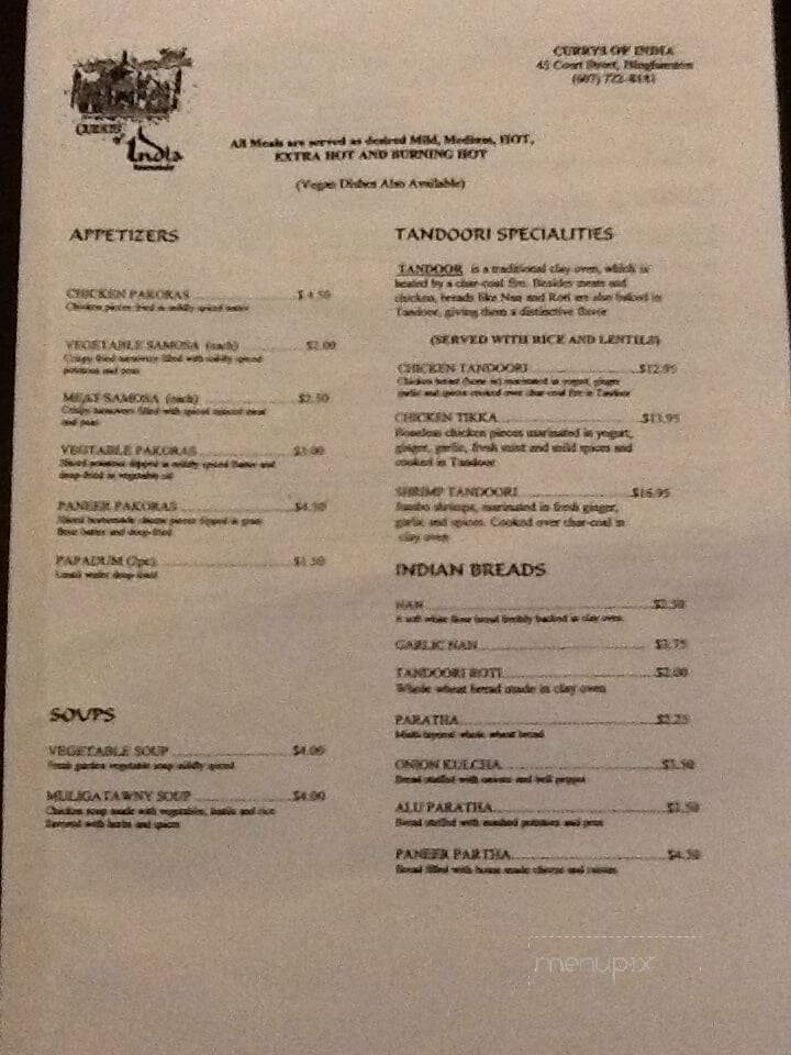 Currys Of India - Binghamton, NY menu_pic