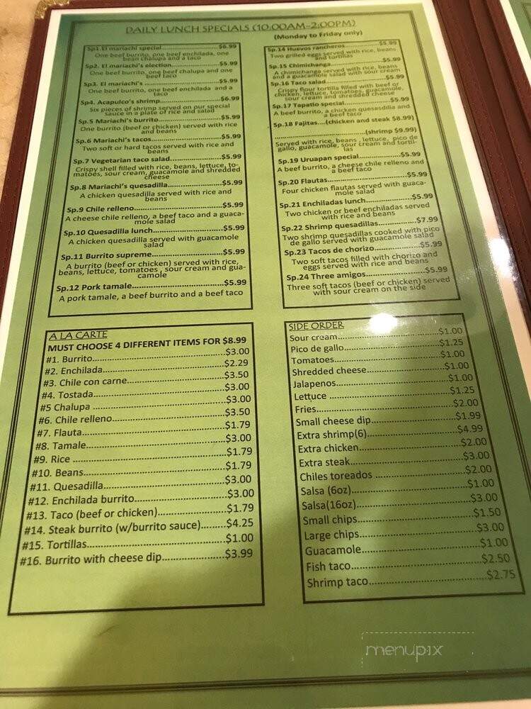 Mariachi Mexican Restaurant - Daleville, AL menu_pic
