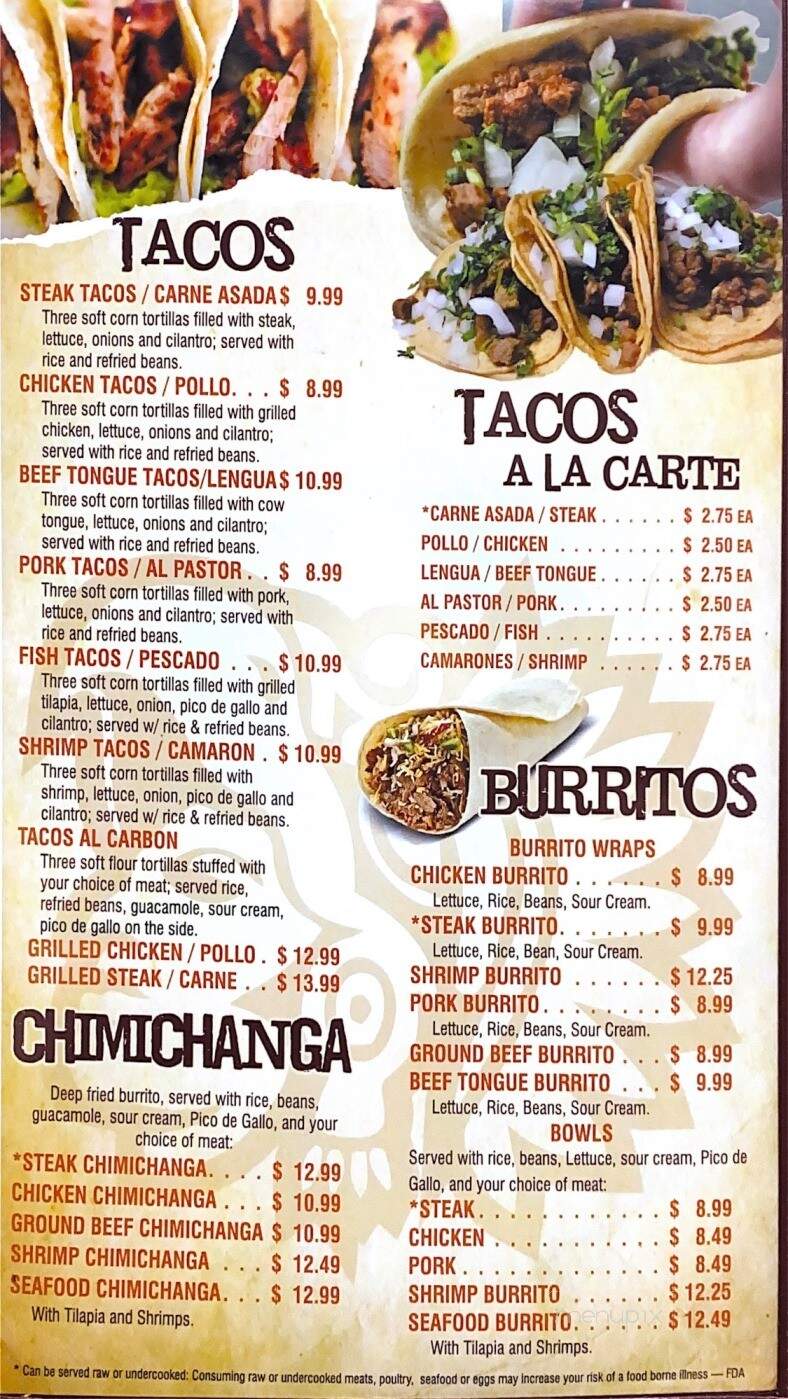 Azteca Bar and Grill - Walkersville, MD menu_pic