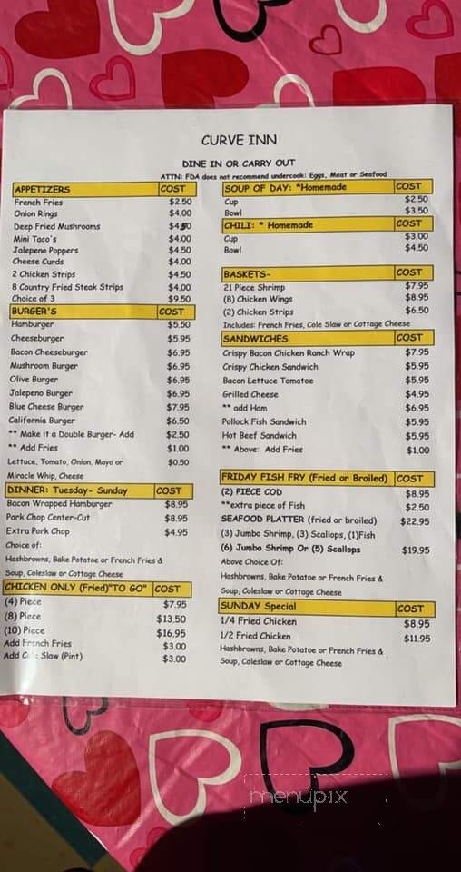 Curve Inn - Stanley, WI menu_pic