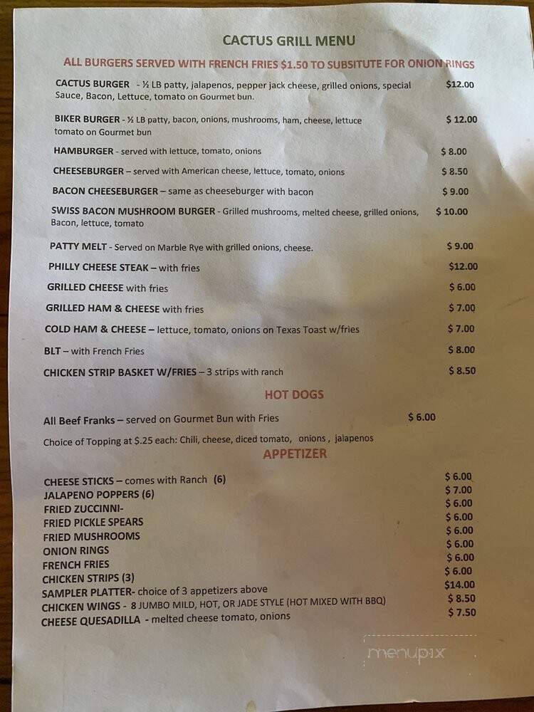 Cactus Bar Enterprises - Salome, AZ menu_pic