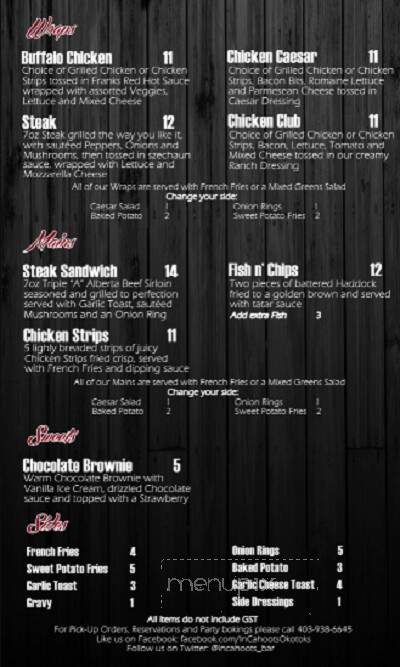 In Cahoots Bar & Grill - Okotoks, AB menu_pic