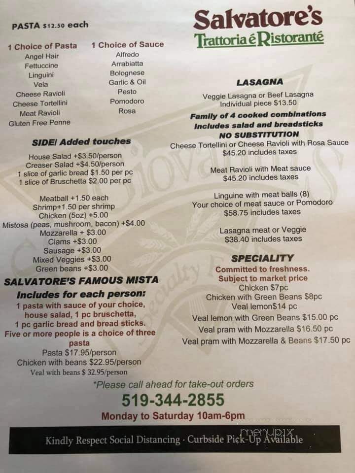 Salvatore's Trattoria E Ristorante - Port Edward, ON menu_pic