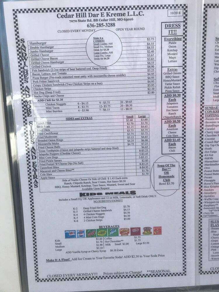 Cedar Hill Dar-E-Kreme - Cedar Hill, MO menu_pic