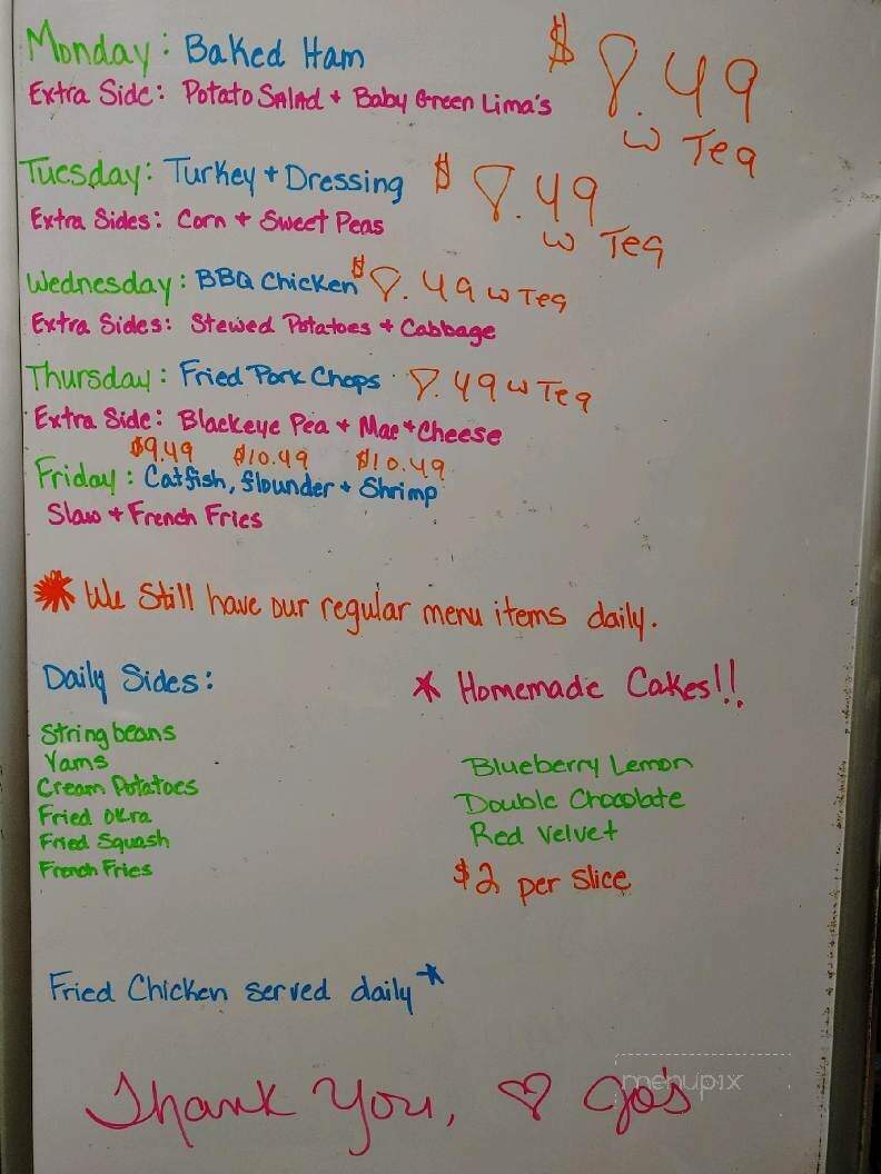 Jo's Cafe - Pink Hill, NC menu_pic