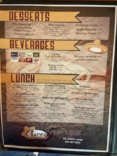 Chavas Mexican Restaurant - Yale, OK menu_pic