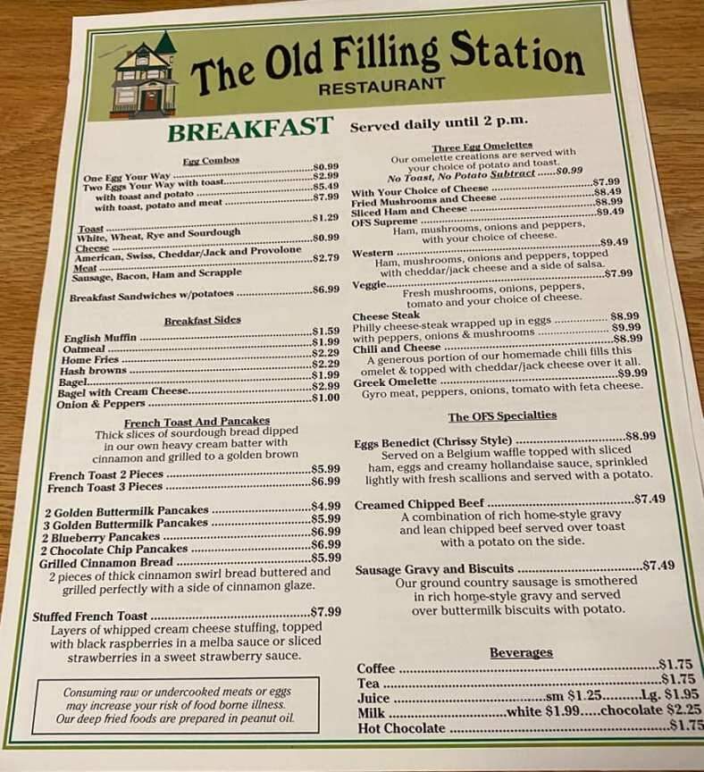 Old Filling Station - Benton, PA menu_pic