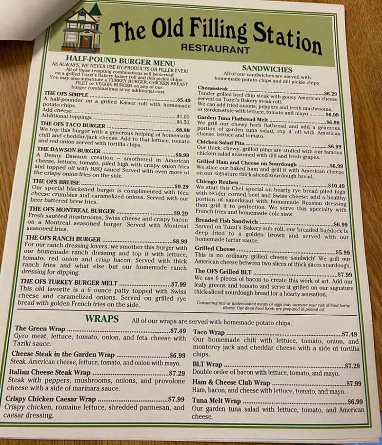Old Filling Station - Benton, PA menu_pic