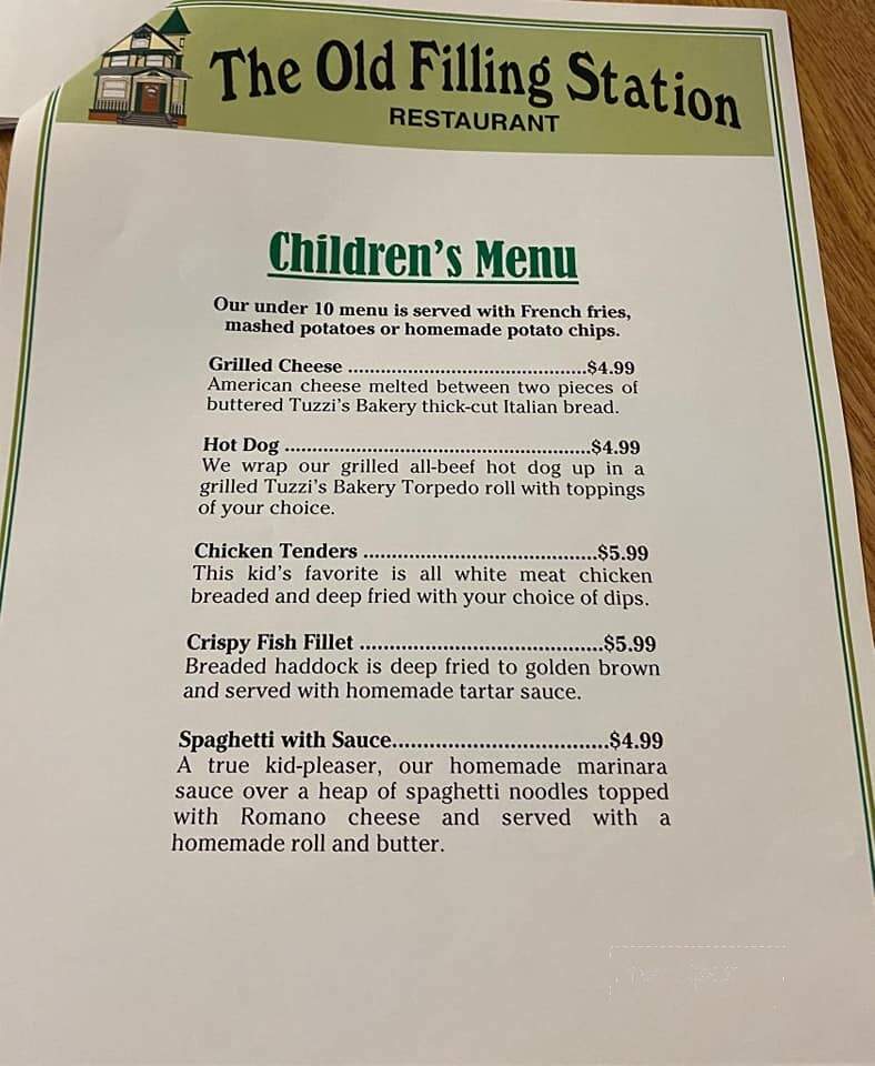 Old Filling Station - Benton, PA menu_pic