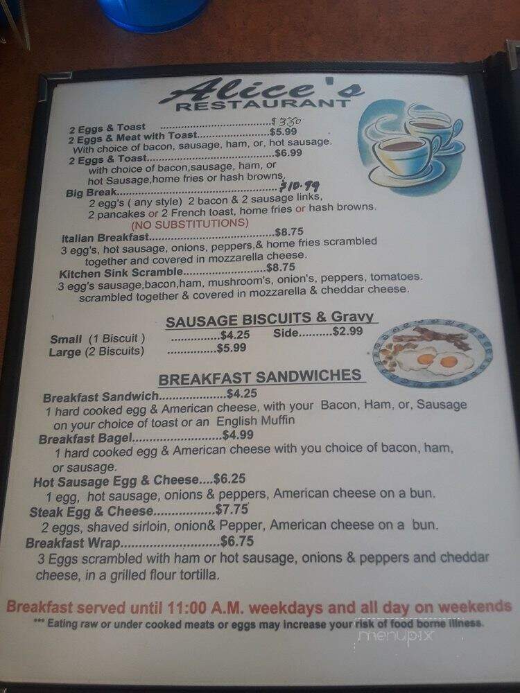 Alice's Restaurant - Canonsburg, PA menu_pic