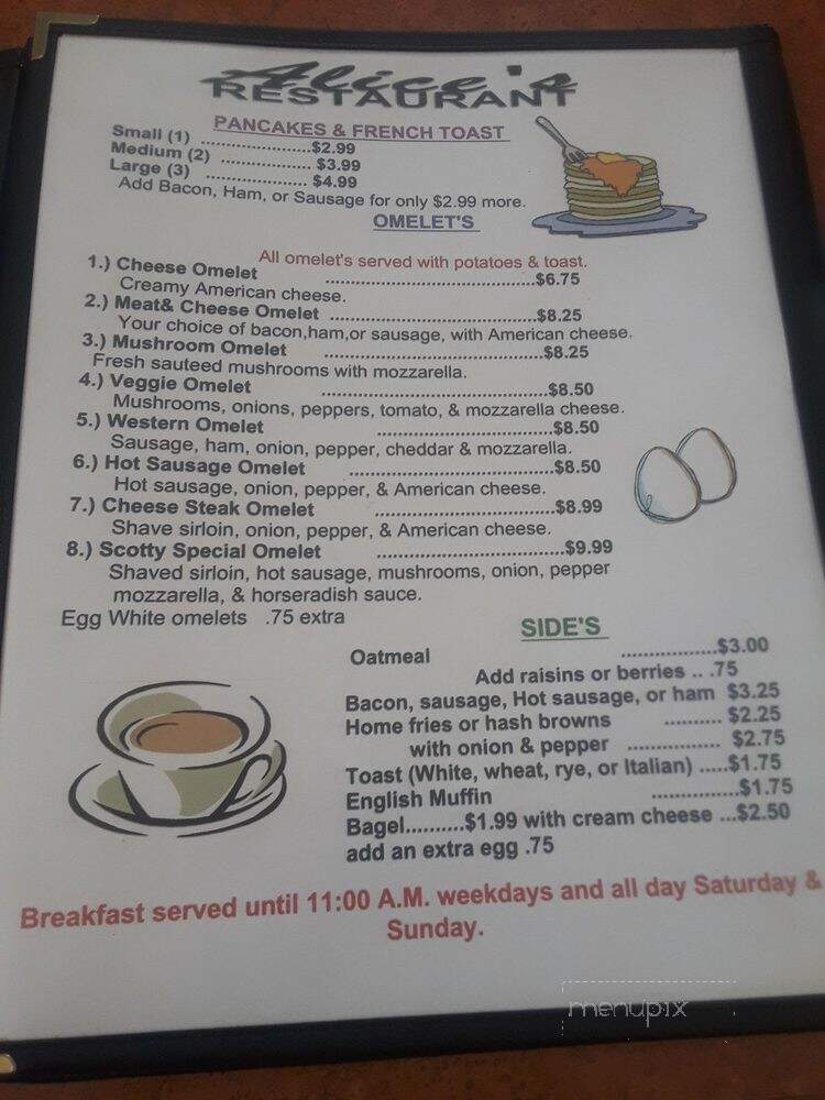 Alice's Restaurant - Canonsburg, PA menu_pic
