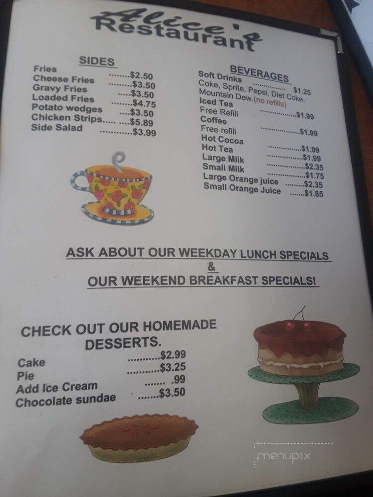 Alice's Restaurant - Canonsburg, PA menu_pic