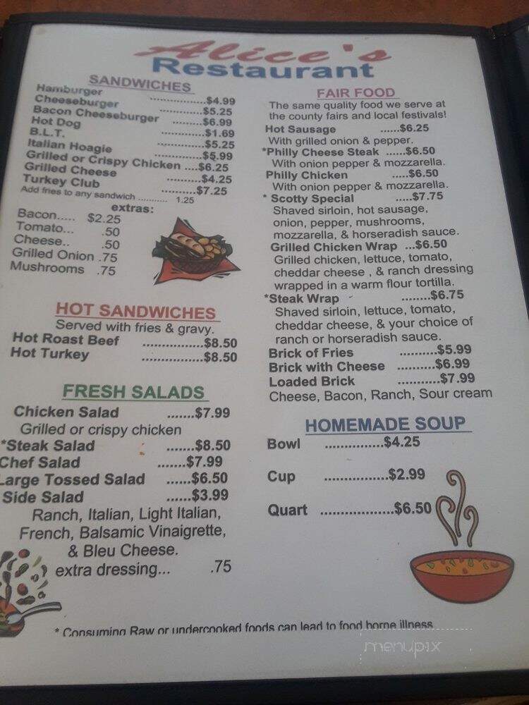 Alice's Restaurant - Canonsburg, PA menu_pic