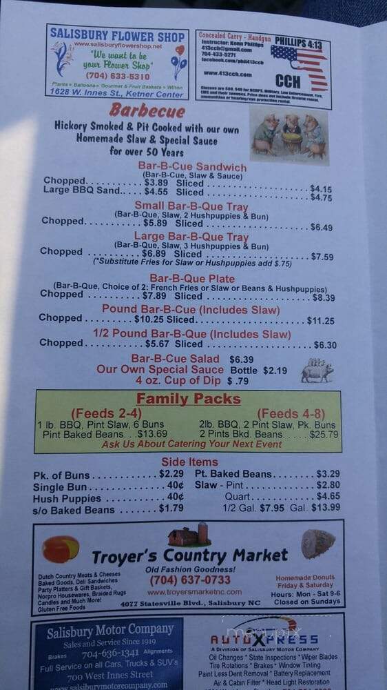 College Bar-B-Que - Salisbury, NC menu_pic