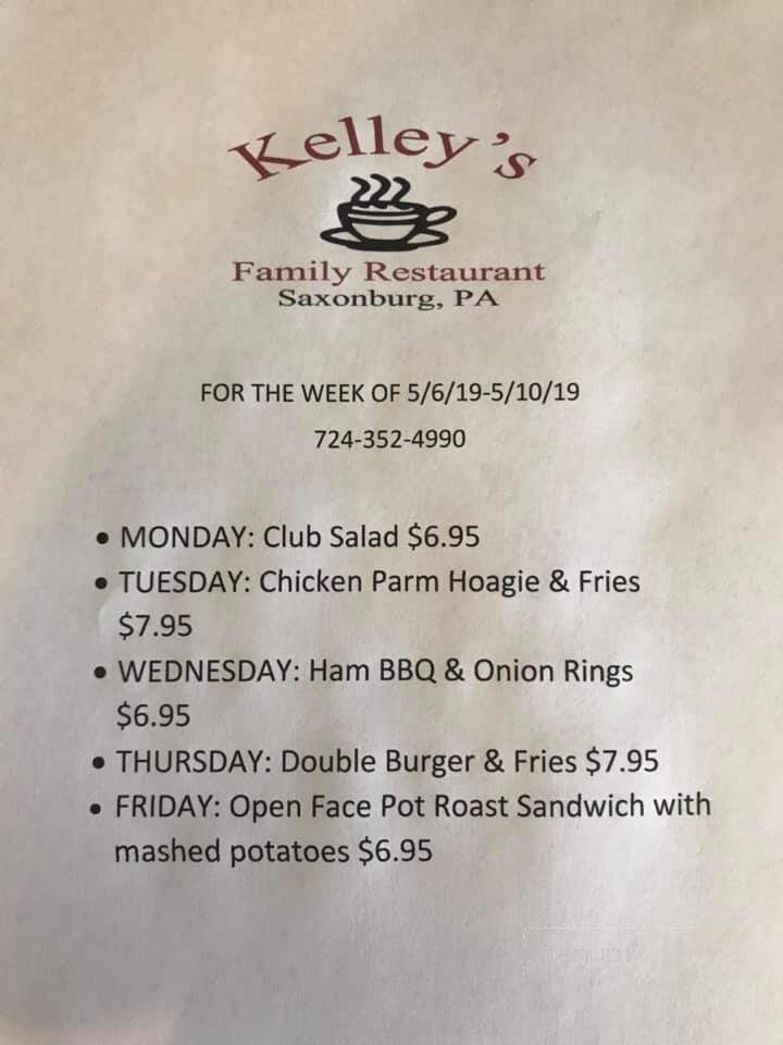 Kelleys Family Restaurant - Saxonburg, PA menu_pic