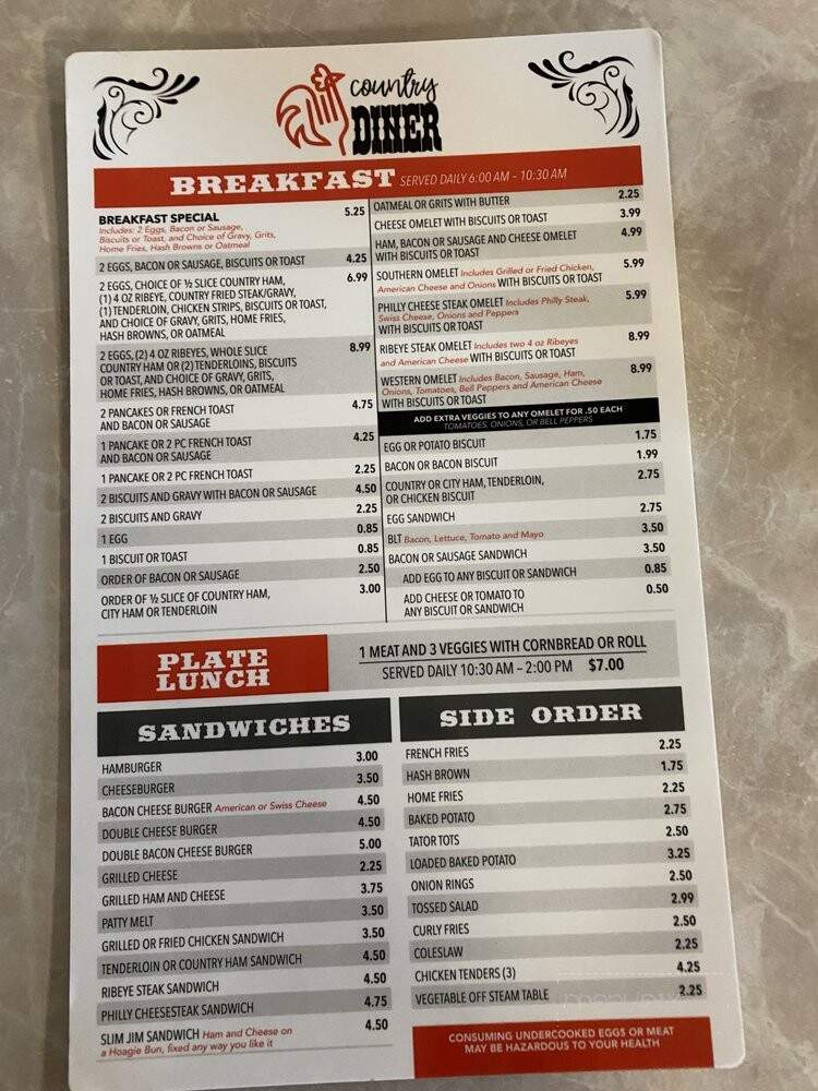 Country Diner - Chapel Hill, TN menu_pic