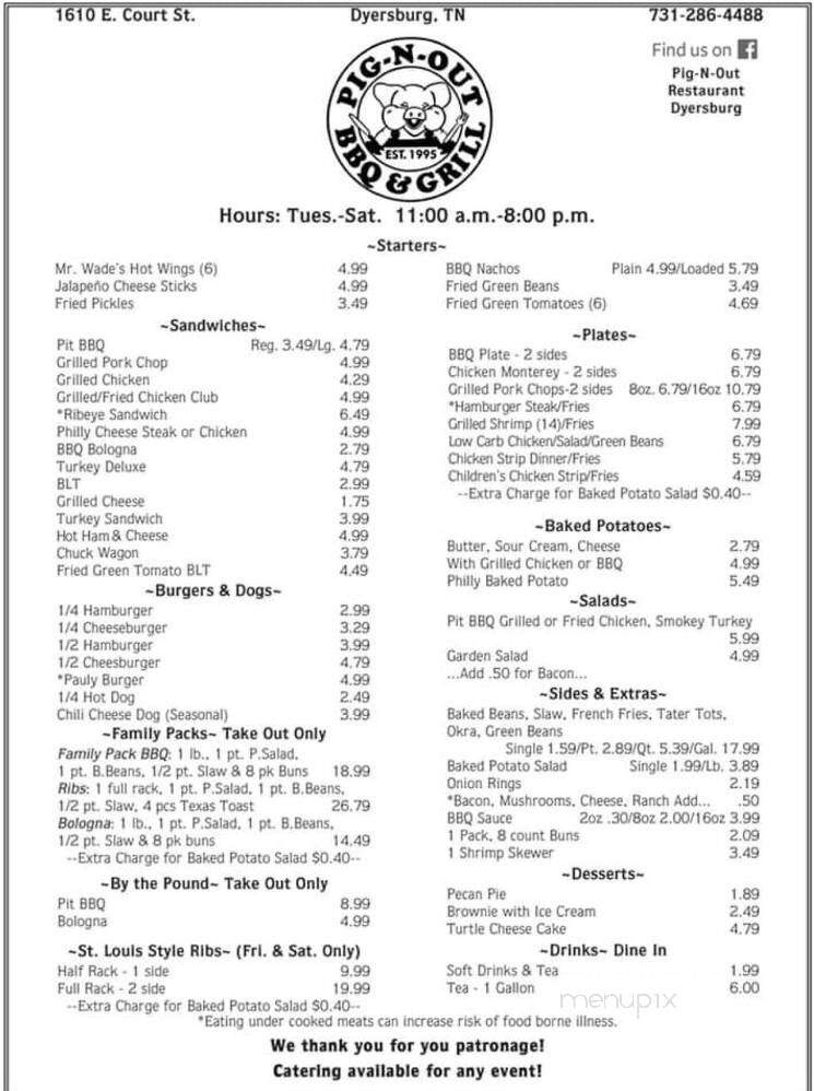 Pig N Out - Dyersburg, TN menu_pic