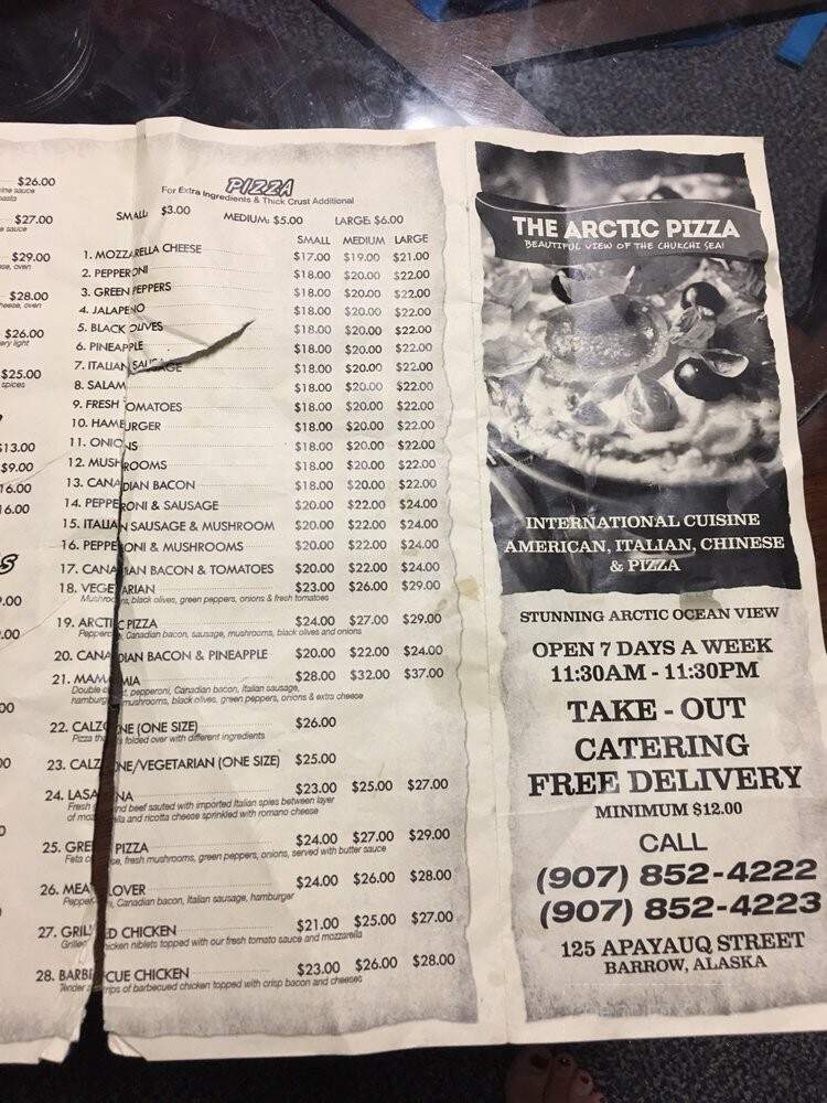 Arctic Pizza - Barrow, AK menu_pic