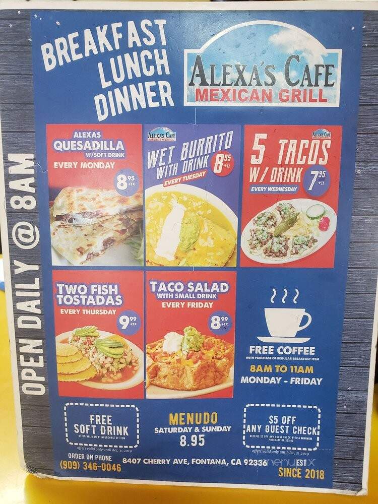Alexa's Cafe Mexican Grill - Fontana, CA menu_pic