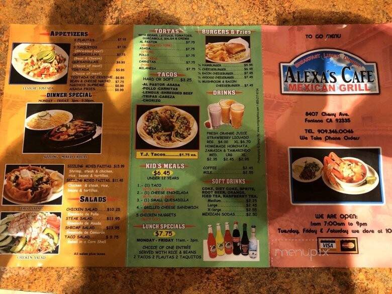 Alexa's Cafe Mexican Grill - Fontana, CA menu_pic