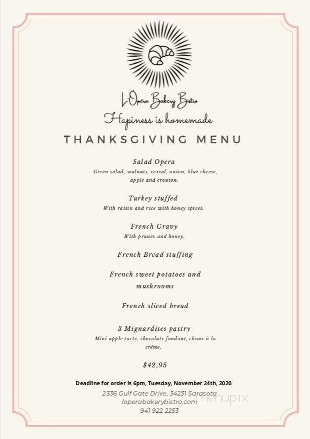 L'Opera Bakery Bistrot - Sarasota, FL menu_pic