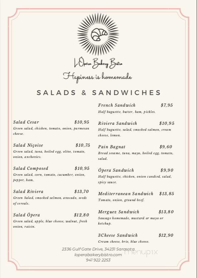 L'Opera Bakery Bistrot - Sarasota, FL menu_pic